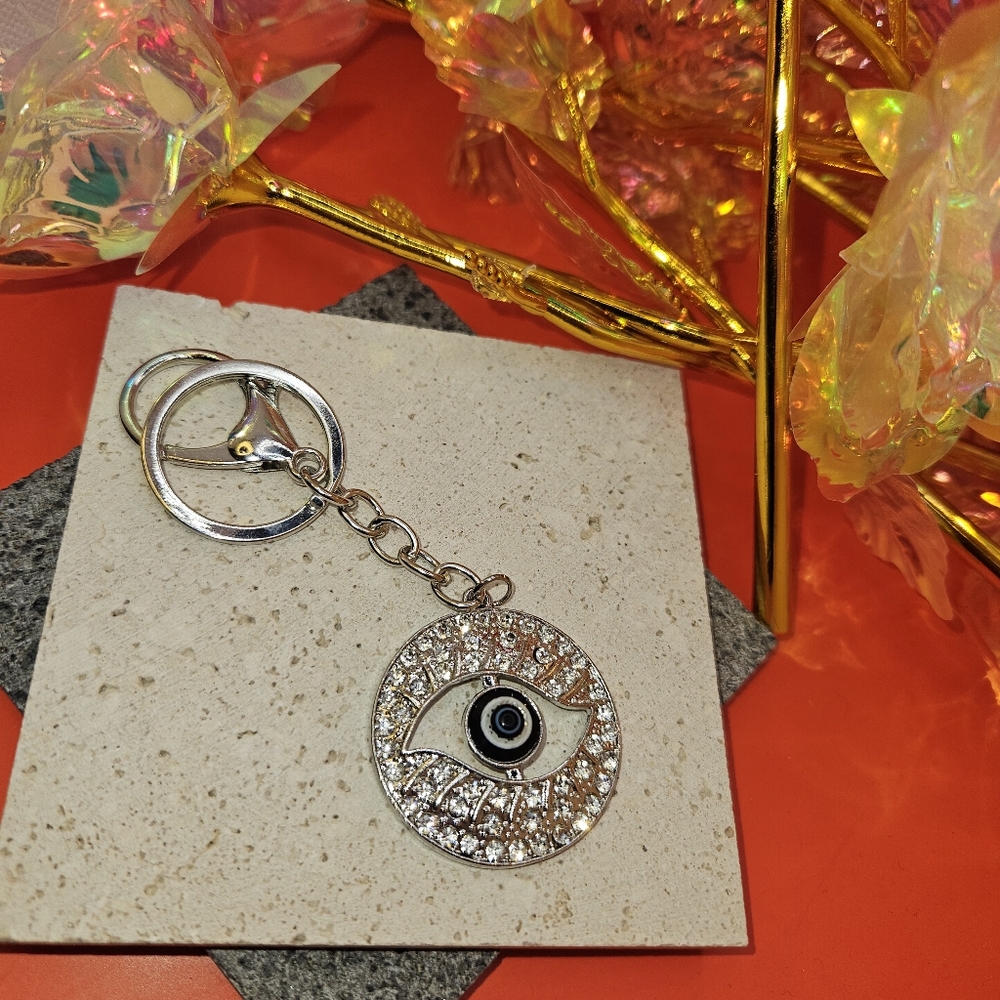 Silver Blue Evil Eye Keychain - Picture 2 of 3